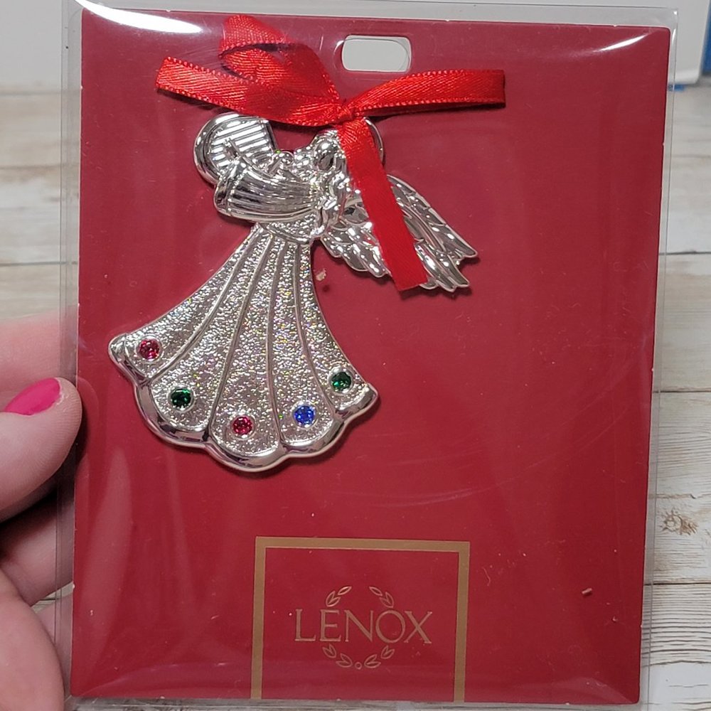 Lenox Silver Jeweled Angel Christmas Tree Holiday Ornament Beautiful Gift 2.25"